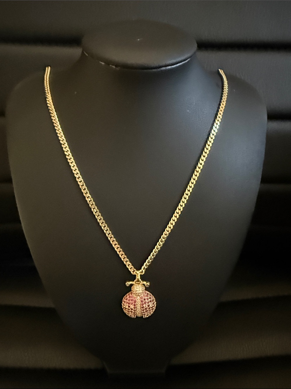 18K Gold Filled Cuban Chain & Ladybug Pendant Necklace